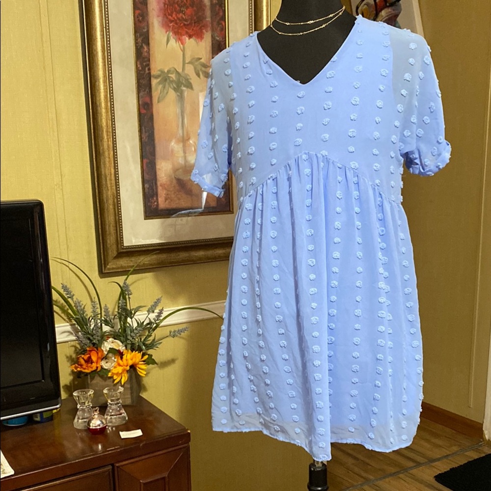 Zenana Outfitters Light Blue Textured Dress